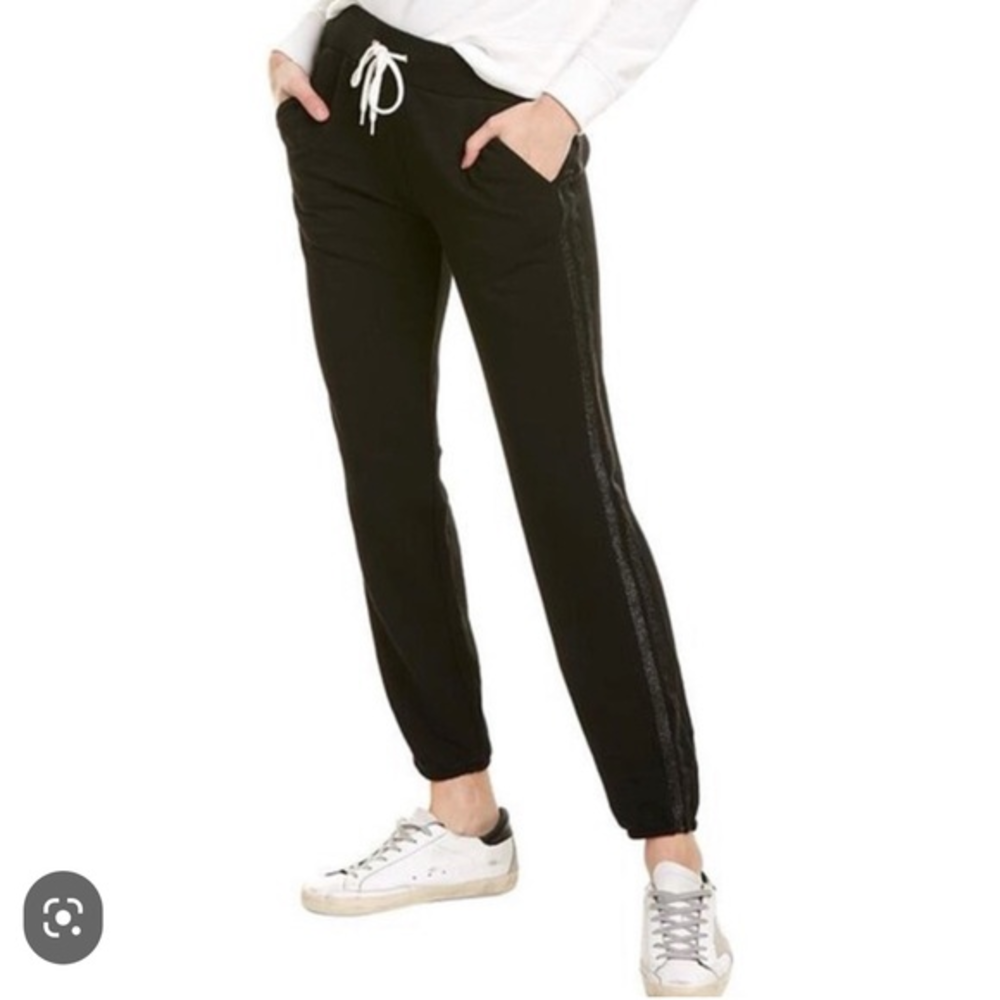Monrow vintage sporty glitter side striped black small‎ jogger sweats
